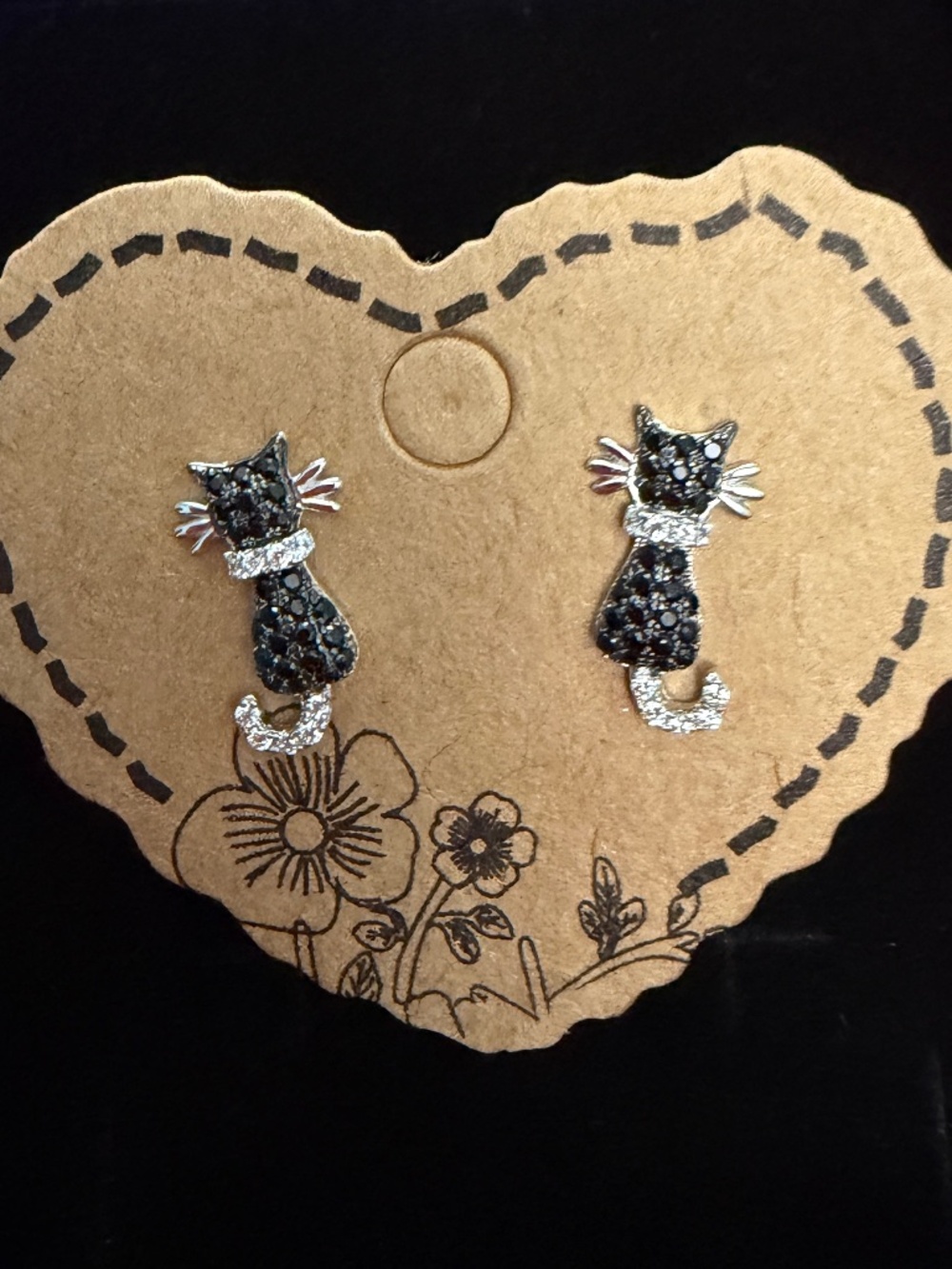 Beautiful, elegant and dainty black cat cubic zirconia stud earrings